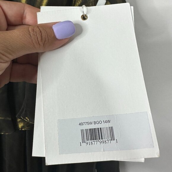 NWT Mac Duggal Ruffled Tea-Length Evening Dress Black Gold 14W - Picture 6 of 8